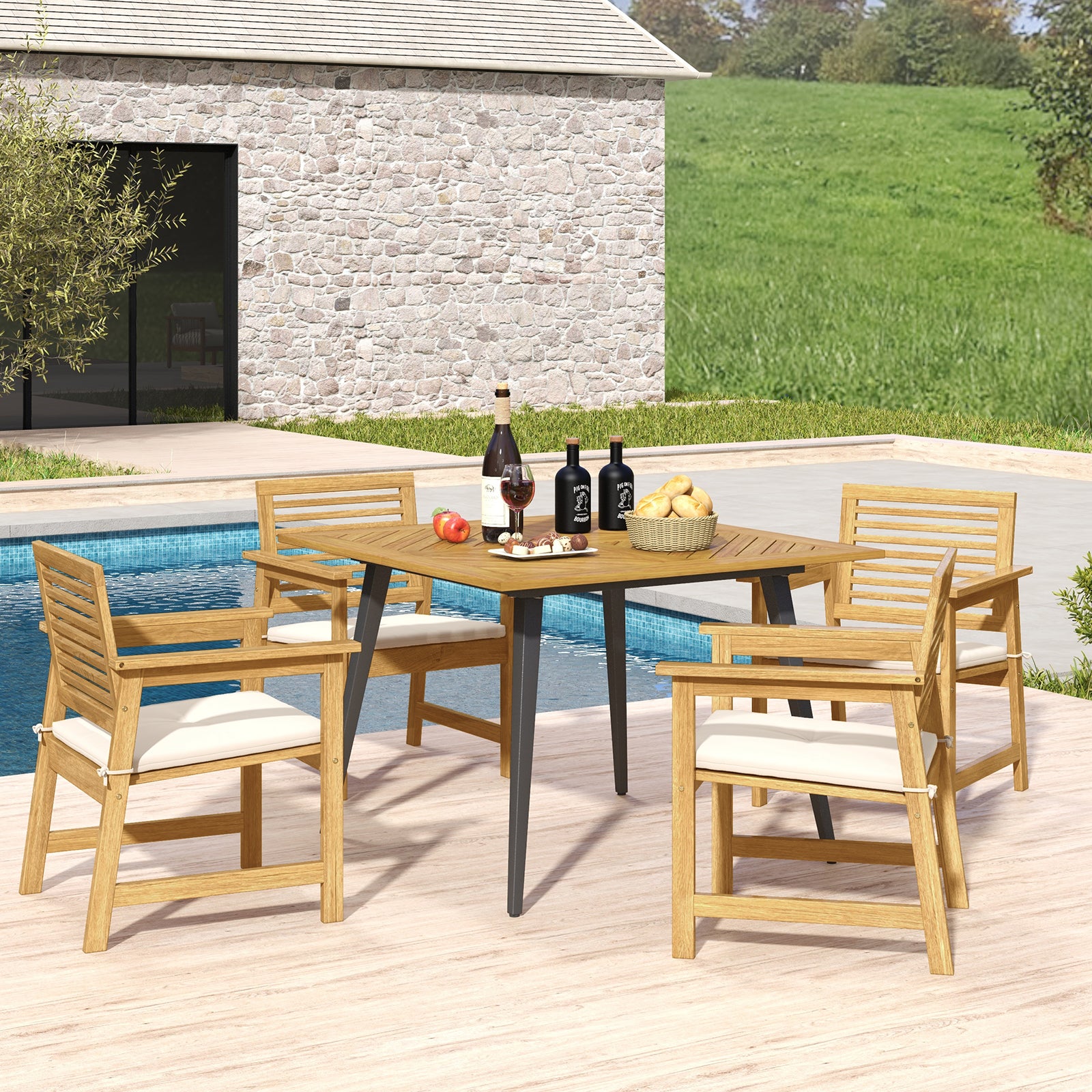 4-Person Acacia Wood Outdoor Dining Table for Garden Poolside and Backyard Patio Dining Tables at Gallery Canada
