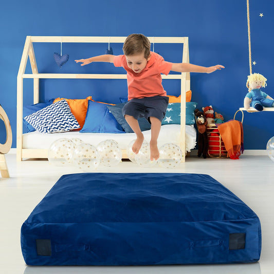57 x 57 Inch Crash Pad Sensory Mat with Foam Blocks and Washable Velvet Cover, Blue - Gallery Canada