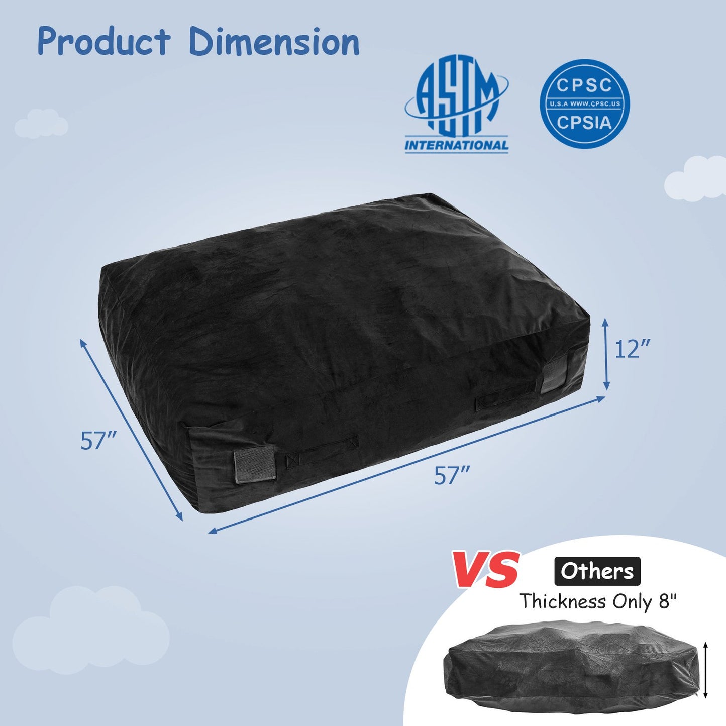 47 x 35.5 Inch Crash Pad Sensory Mat with Foam Blocks and Washable Cover, Black