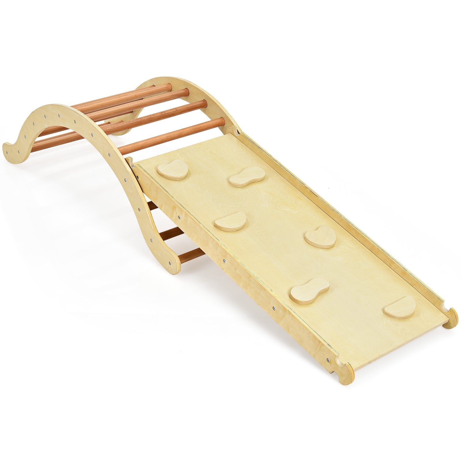 Kids Climber Set, Wooden Arch Triangle Rocker, 3-In-1 With Ramp And Mat, Natural Climbers & Slides at Gallery Canada