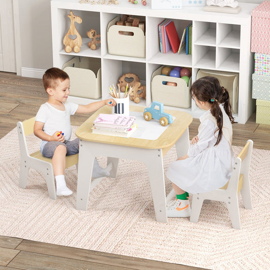 Kid's Table and Chairs Set with Double-sized Tabletop, Natural - Gallery Canada