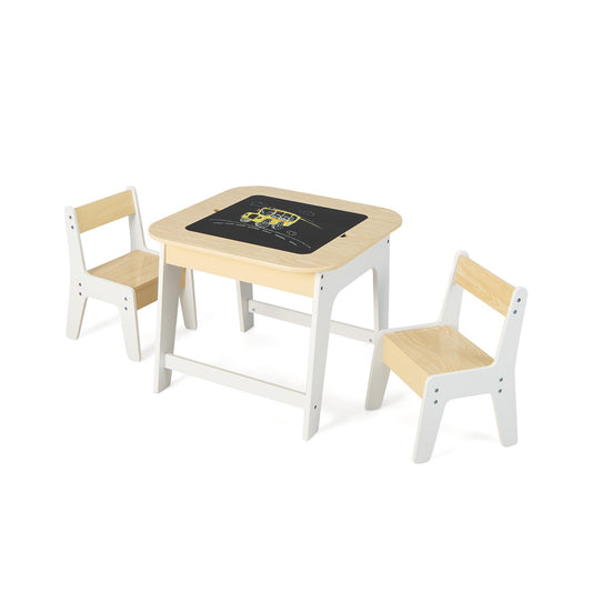 Kid's Table and Chairs Set with Double-sized Tabletop, Natural