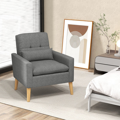 Accent Chair with Lumbar Pillow Natural Rubber Wood Legs Padded Cushions, Gray