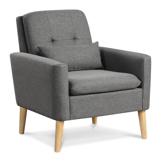 Accent Chair with Lumbar Pillow Natural Rubber Wood Legs Padded Cushions, Gray - Gallery Canada