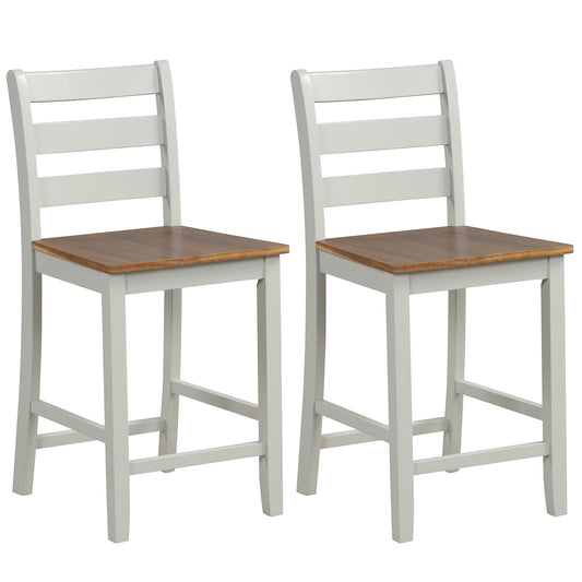 Set of 2 Counter Bar Stool with Inclined Backrest and Footrest, Gray