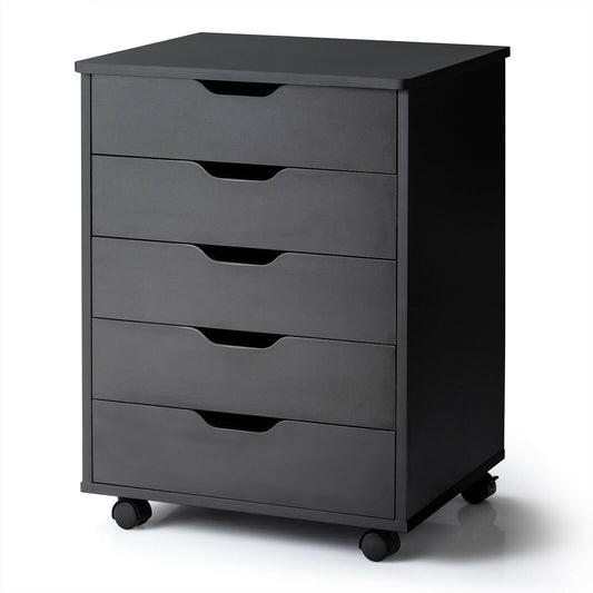 5 Drawer Mobile Lateral Filing Storage Home Office Floor Cabinet with Wheels, Black - Gallery Canada