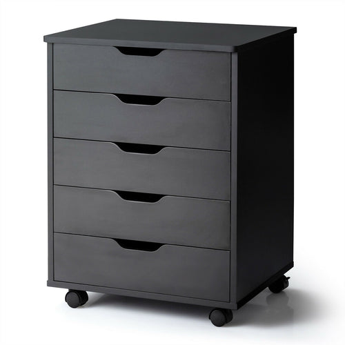 5 Drawer Mobile Lateral Filing Storage Home Office Floor Cabinet with Wheels, Black