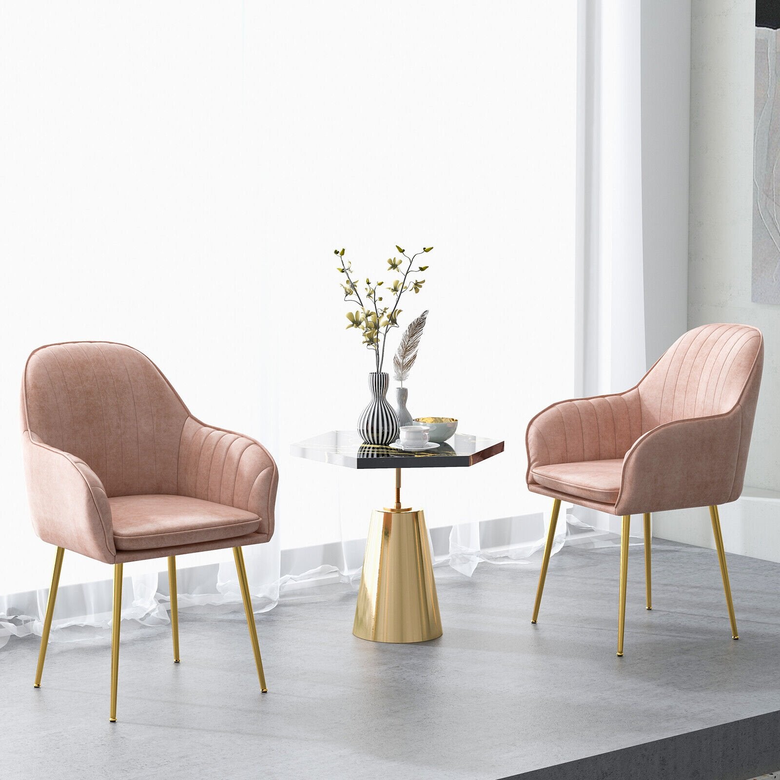 Accent Upholstered Arm Chair with Steel Gold Legs, Pink - Gallery Canada