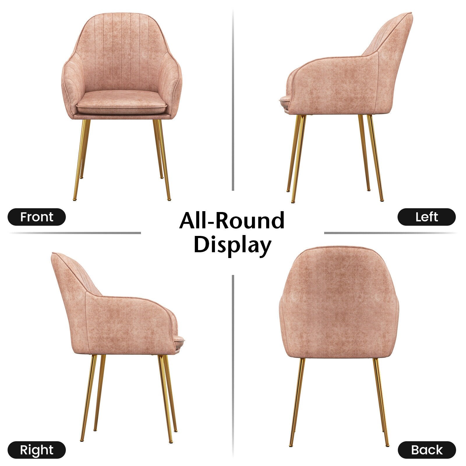 Accent Upholstered Arm Chair with Steel Gold Legs, Pink - Gallery Canada