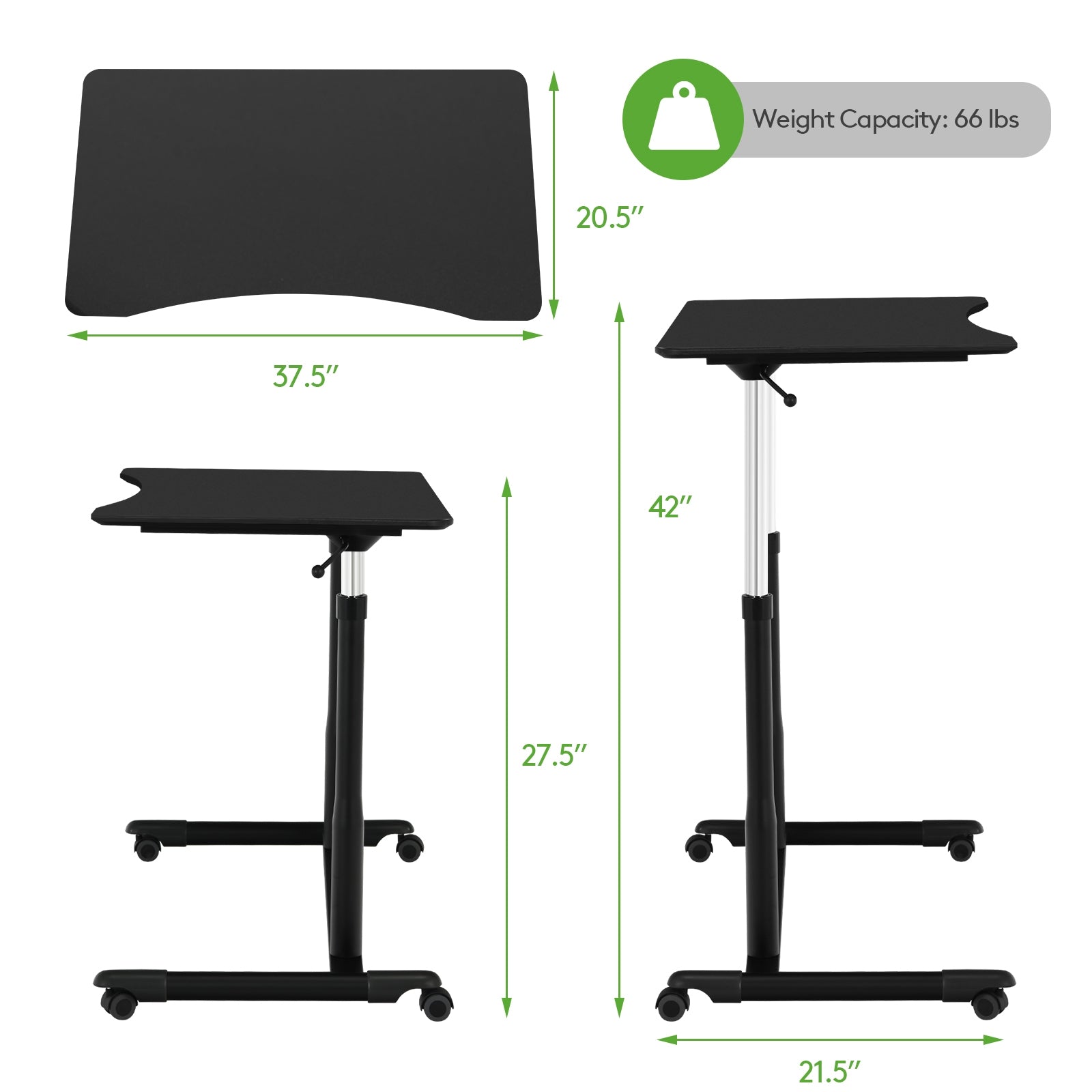 Height Adjustable Computer Desk, Rolling Notebook Table, Black Laptop Tables & Printer Stands at Gallery Canada