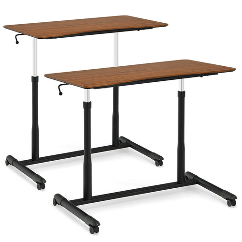 Height Adjustable Computer Desk, Sit To Stand Rolling Notebook Table, Brown