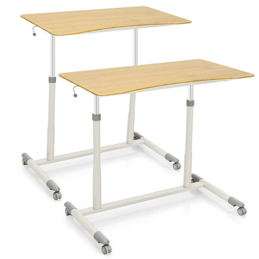 Height Adjustable Computer Desk Sit to Stand Rolling Notebook Table , Natural - Gallery Canada