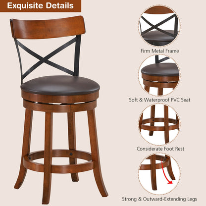 Set of 2 Bar Stools 360-Degree Swivel Dining Bar Chairs with Rubber Wood Legs-M, Walnut Bar Stools at Gallery Canada