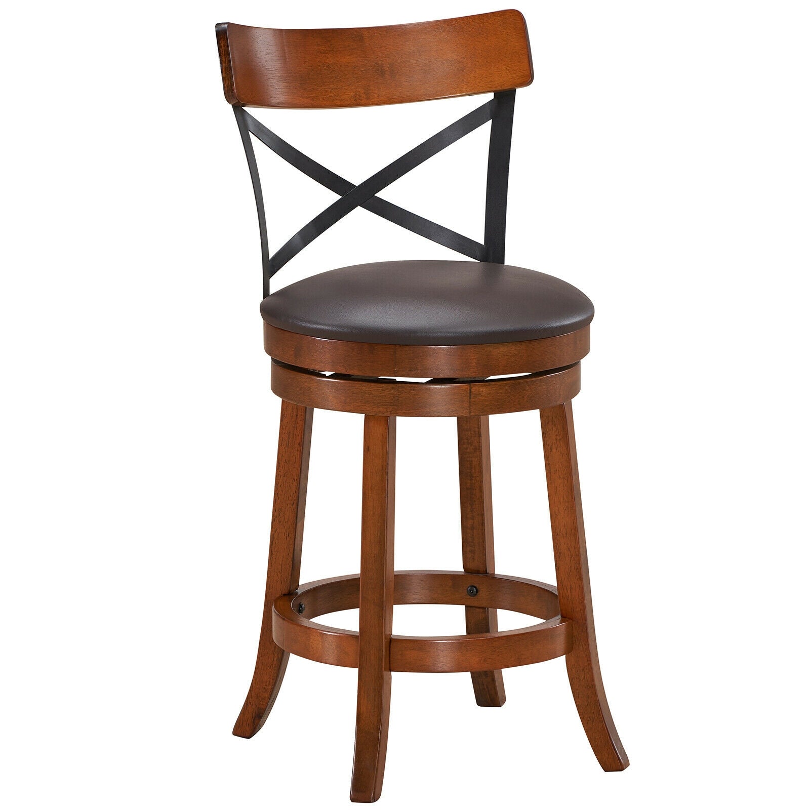 Set of 2 Bar Stools 360-Degree Swivel Dining Bar Chairs with Rubber Wood Legs-M, Walnut Bar Stools at Gallery Canada