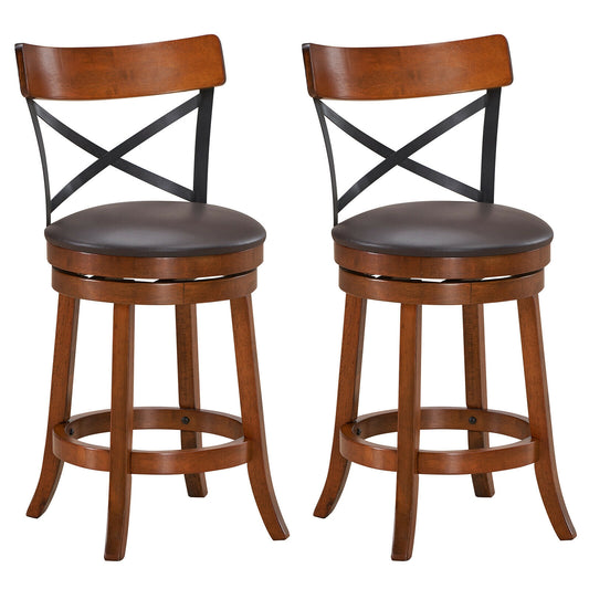 Set Of 2 Swivel Bar Stools, Rubber Wood Legs, M, Walnut