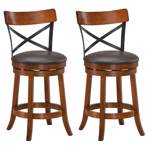 Set Of 2 Swivel Bar Stools, Rubber Wood Legs, M, Walnut