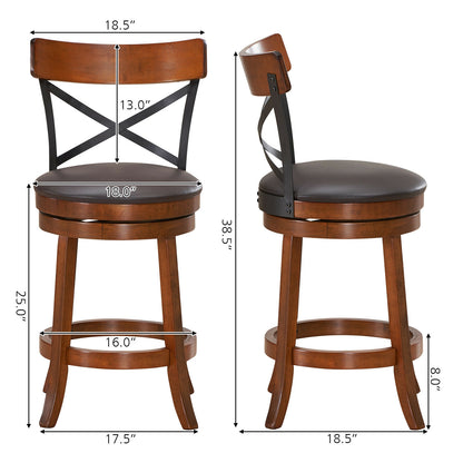 Set of 2 Bar Stools 360-Degree Swivel Dining Bar Chairs with Rubber Wood Legs-M, Walnut Bar Stools at Gallery Canada