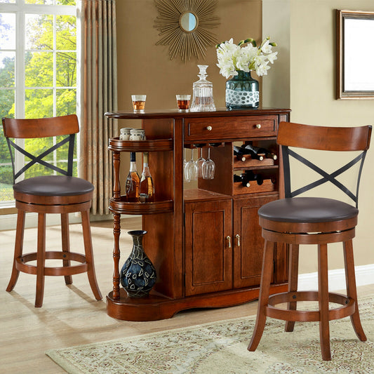 Set of 2 Bar Stools 360-Degree Swivel Dining Bar Chairs with Rubber Wood Legs-M, Walnut Bar Stools M at Gallery Canada