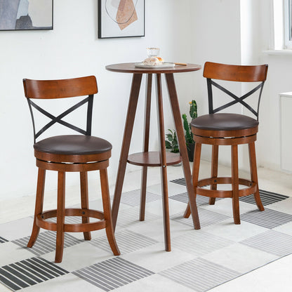 Set of 2 Bar Stools 360-Degree Swivel Dining Bar Chairs with Rubber Wood Legs-M, Walnut Bar Stools at Gallery Canada