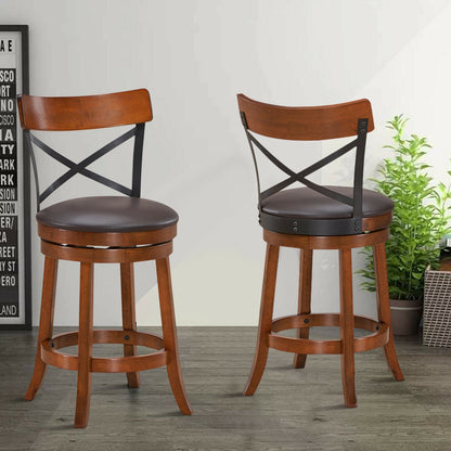 Set of 2 Bar Stools 360-Degree Swivel Dining Bar Chairs with Rubber Wood Legs-M, Walnut Bar Stools at Gallery Canada
