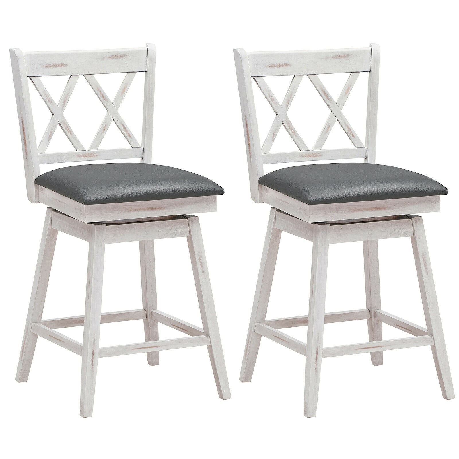 2 Pieces 24 Inches Swivel Counter Height Barstool Set with Rubber Wood Legs, White Bar Stools White at Gallery Canada