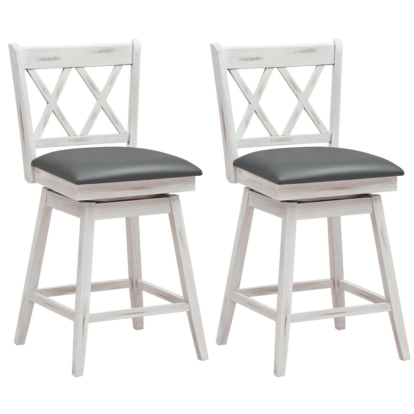 24 Inches Swivel Counter Height Barstool Set, Rubber Wood Legs, White Bar Stools White at Gallery Canada