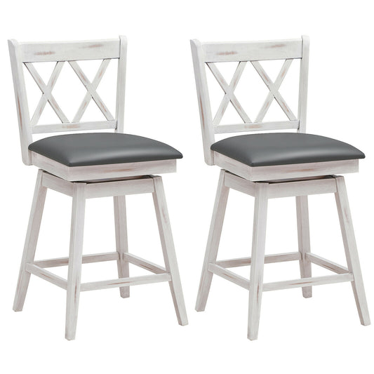 24 Inches Swivel Counter Height Barstool Set, Rubber Wood Legs, White Bar Stools White at Gallery Canada