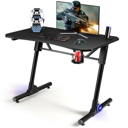 43.5 Inch Height Adjustable Gaming Desk with Blue LED Lights, Black Gaming Desks at Gallery Canada