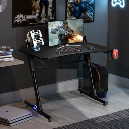 43.5 Inch Height Adjustable Gaming Desk with Blue LED Lights, Black Gaming Desks at Gallery Canada