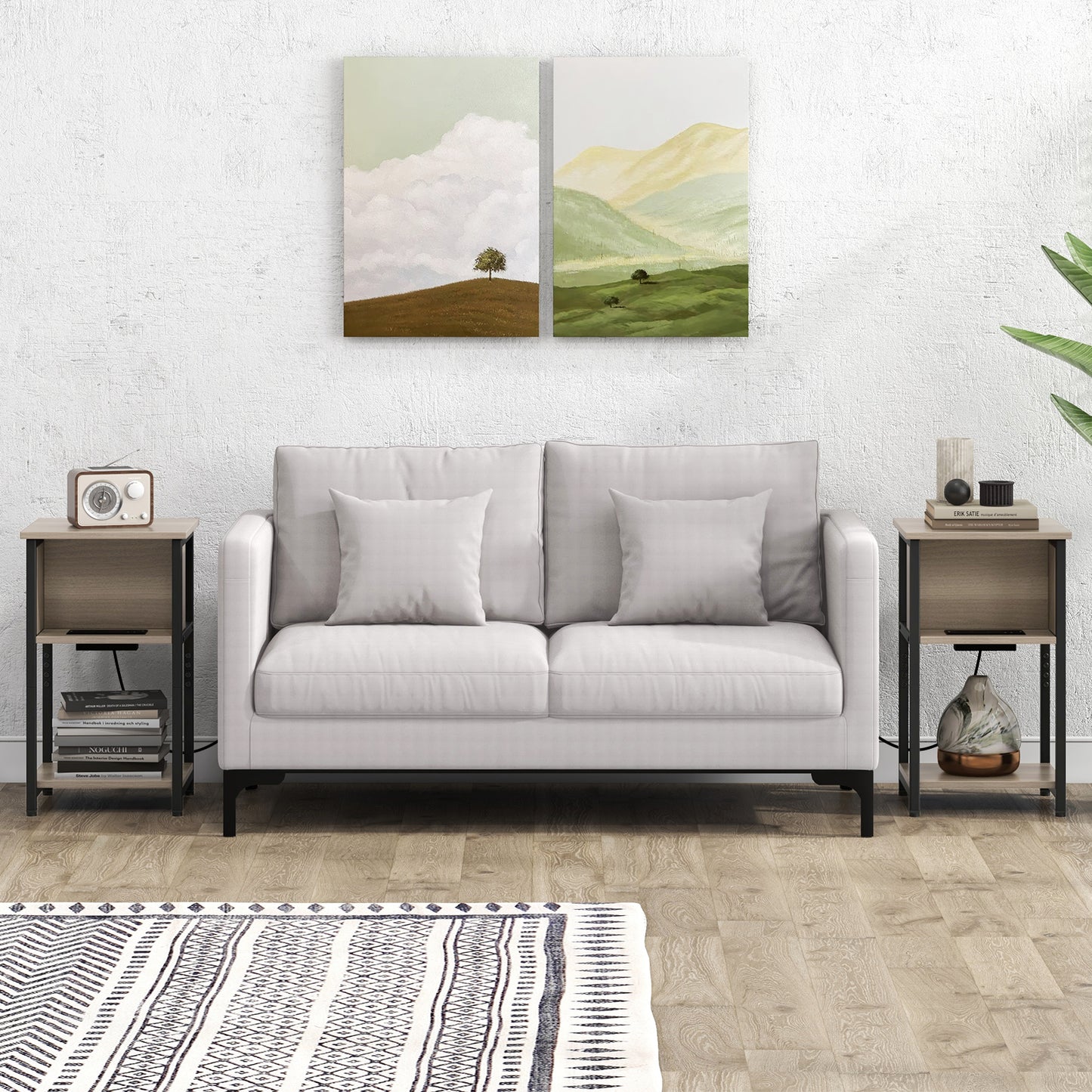 3-Tier End Table with USB Ports & Power Outlets-2 Pieces, Black & Gray End & Side Tables at Gallery Canada