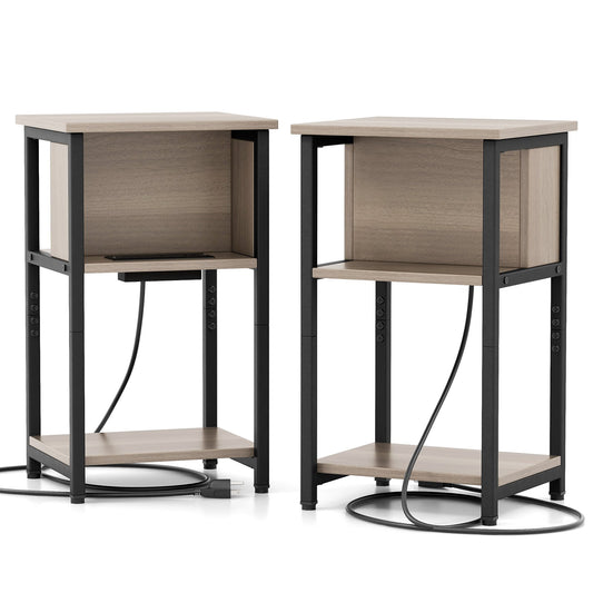 3-Tier End Table with USB Ports & Power Outlets-2 Pieces