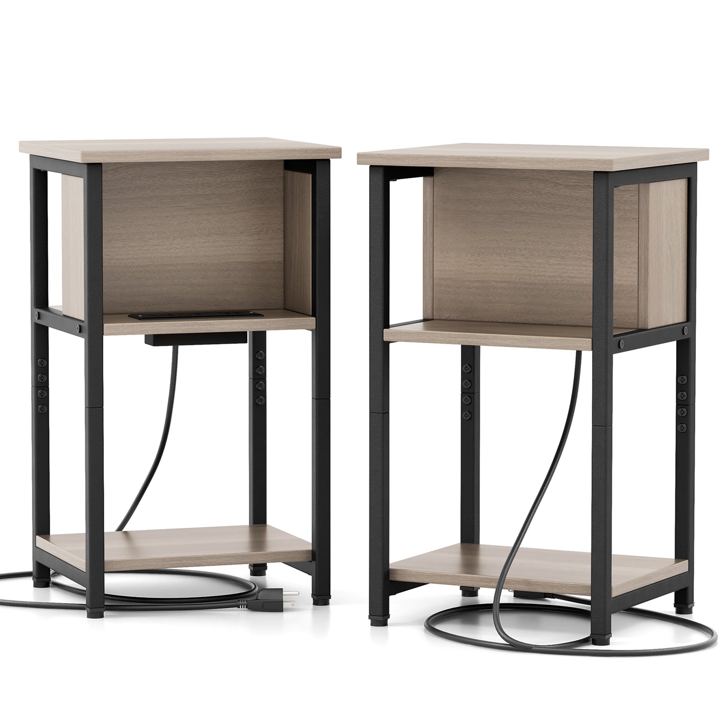 3-Tier End Table with USB Ports & Power Outlets-2 Pieces, Black & Gray End & Side Tables 2 Pieces at Gallery Canada