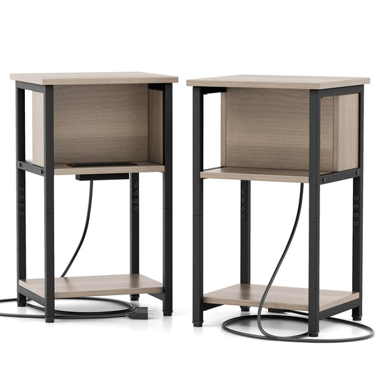 3-Tier End Table With USB Ports, Power Outlets, 2 Pieces, Gray, Black End & Side Tables Black & Gray at Gallery Canada