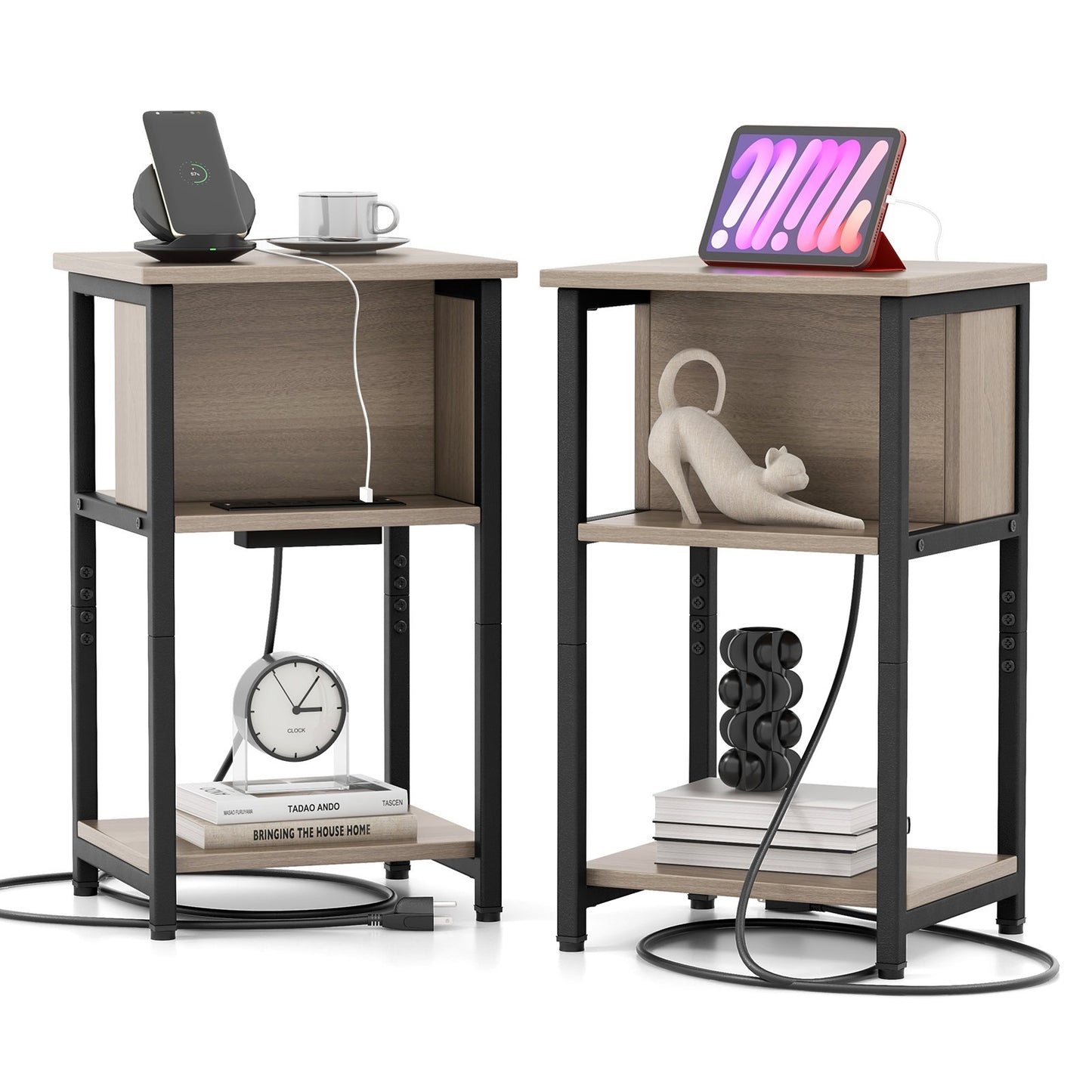 3-Tier End Table with USB Ports & Power Outlets-2 Pieces