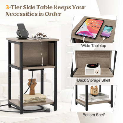 3-Tier End Table with USB Ports & Power Outlets-2 Pieces, Black & Gray End & Side Tables at Gallery Canada