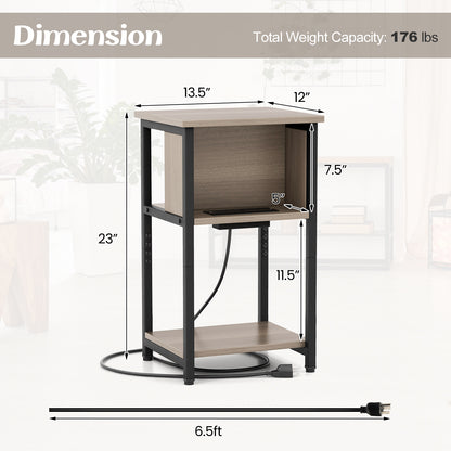 3-Tier End Table with USB Ports & Power Outlets-2 Pieces, Black & Gray End & Side Tables at Gallery Canada