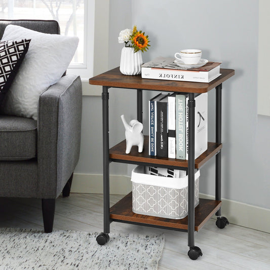 3-tier Adjustable Printer Stand with 360° Swivel Casters, Brown - Gallery Canada