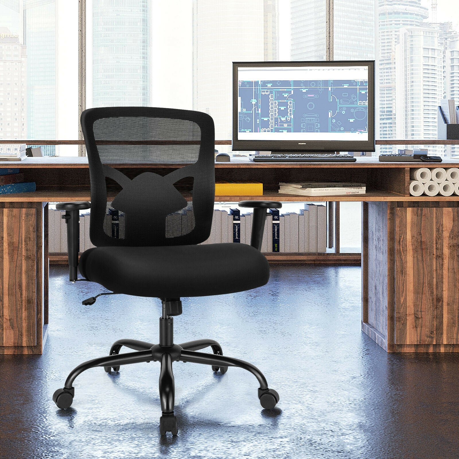 400LBS Mesh Big And Tall Office Chair, Swivel Task Chair, Black Big and Tall Chairs at Gallery Canada
