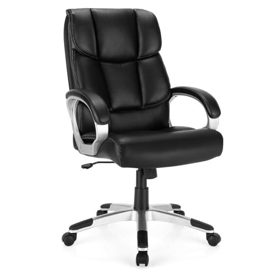 Big and Tall Adjustable High Back Leather Executive Computer Desk Chair, Black Executive Chairs Black at Gallery Canada