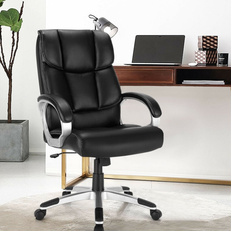 Big and Tall Adjustable High Back Leather Executive Computer Desk Chair, Black - Gallery Canada