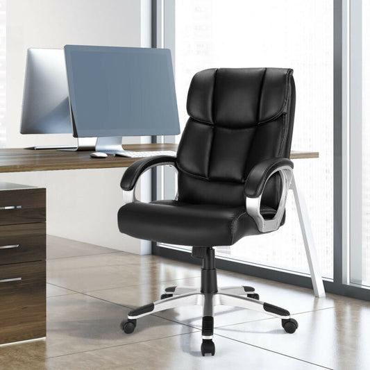 Big and Tall Adjustable High Back Leather Executive Computer Desk Chair, Black Executive Chairs Black at Gallery Canada