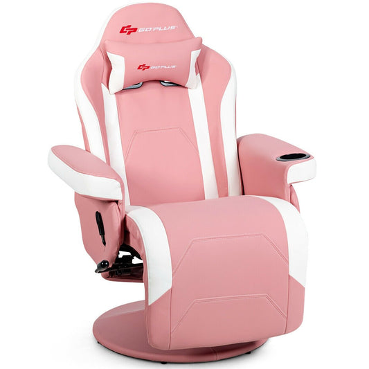 Ergonomic High Back Massage Gaming Chair with Pillow, Pink - Gallery Canada