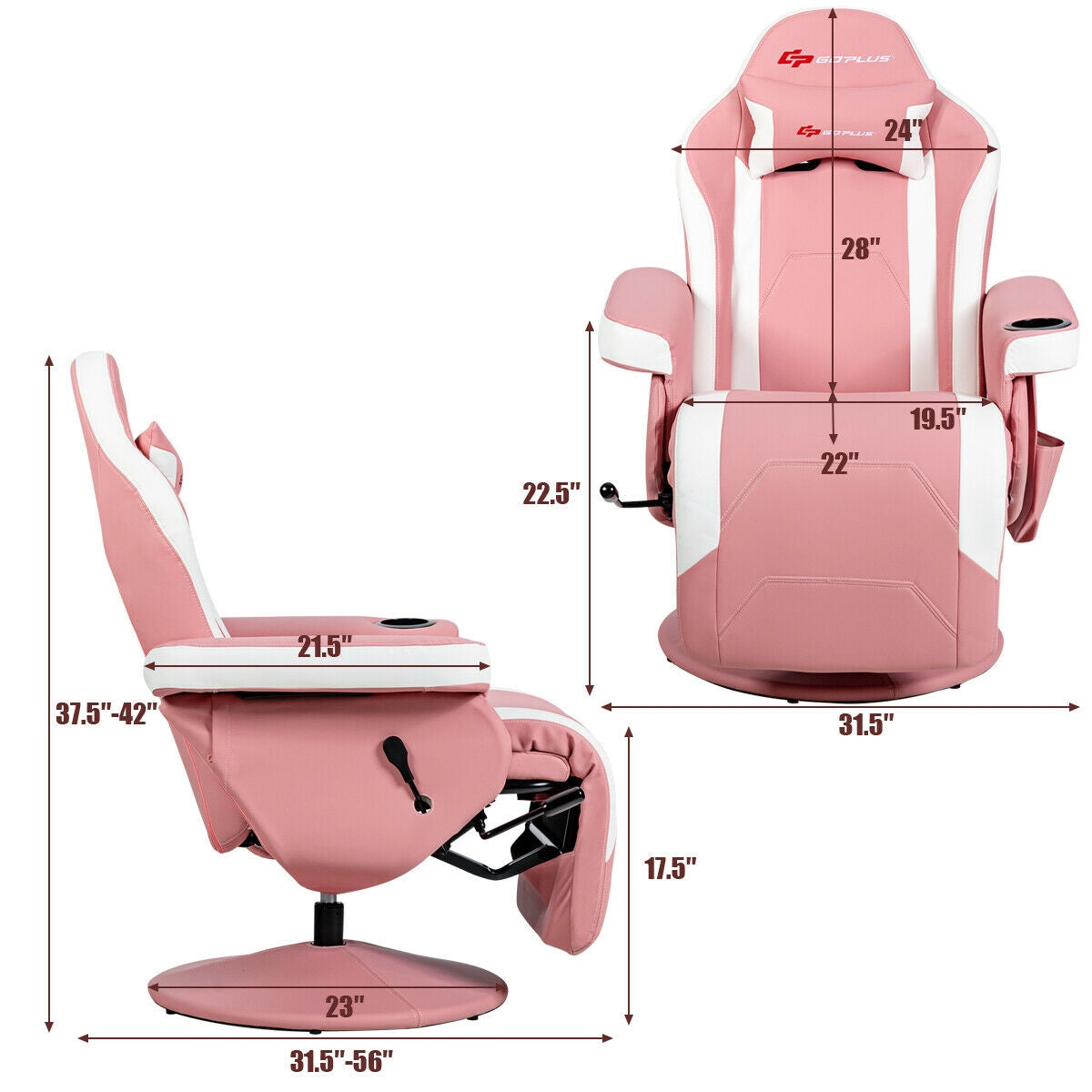 Ergonomic High Back Massage Gaming Chair With Pillow, Pink Gaming Chairs at Gallery Canada