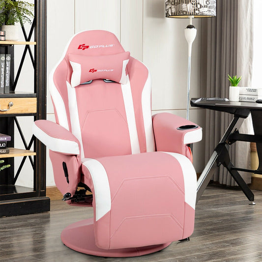 Ergonomic High Back Massage Gaming Chair with Pillow, Pink - Gallery Canada