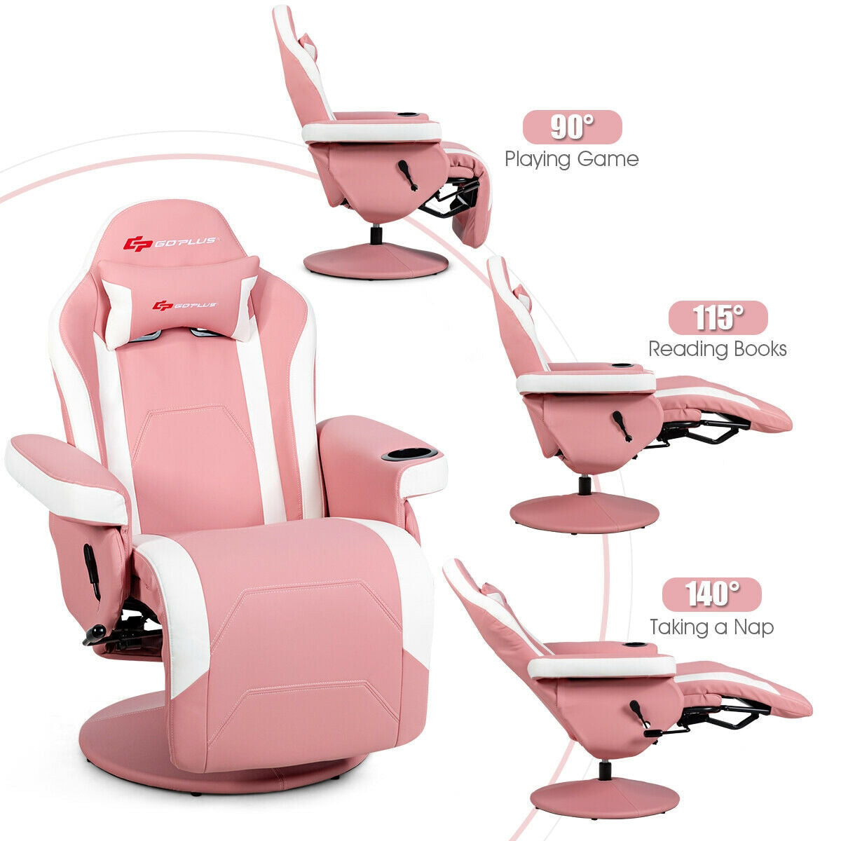 Ergonomic High Back Massage Gaming Chair With Pillow, Pink Gaming Chairs at Gallery Canada