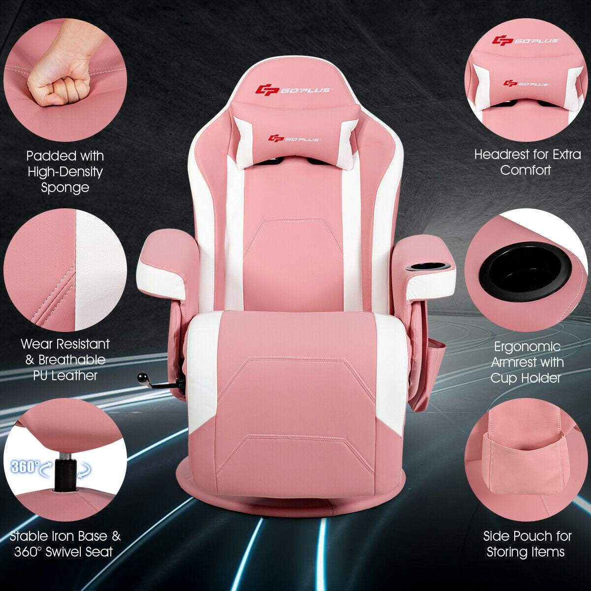 Ergonomic High Back Massage Gaming Chair With Pillow, Pink Gaming Chairs at Gallery Canada