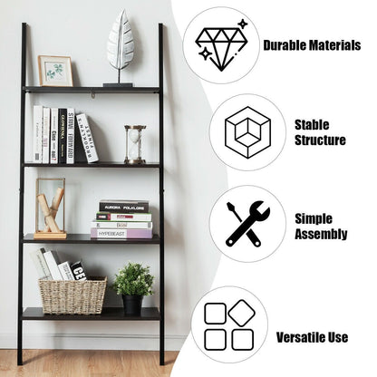 4-Tier Industrial Leaning Wall Bookcase, Black - Gallery Canada