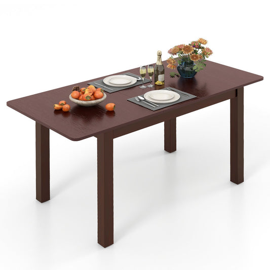 Extendable Folding Dining Table with Rubber Wood Frame and Safety Locks, Coffee - Gallery Canada