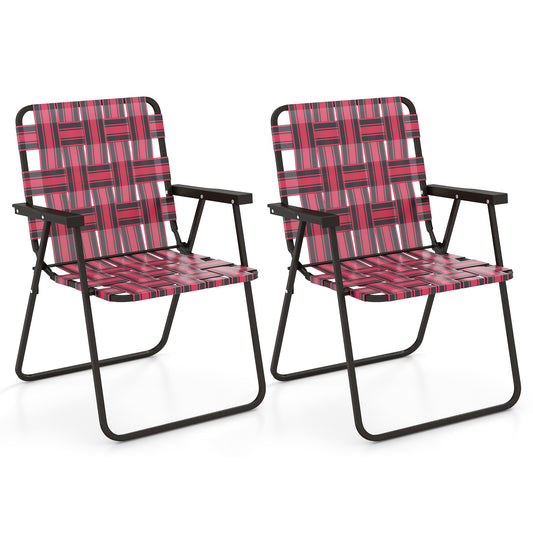 2 Pieces Folding Beach Chair, Camping Lawn Webbing Chair, Red Beach & Lawn Chairs Red at Gallery Canada