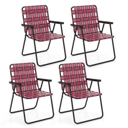 4 Pieces Folding Beach Chair Camping Lawn Webbing Chair, Red